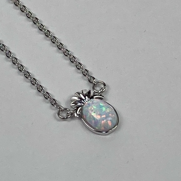 🆕 Pineapple Created Opal Dainty Necklace Silver Tone NWT - Picture 3 of 14